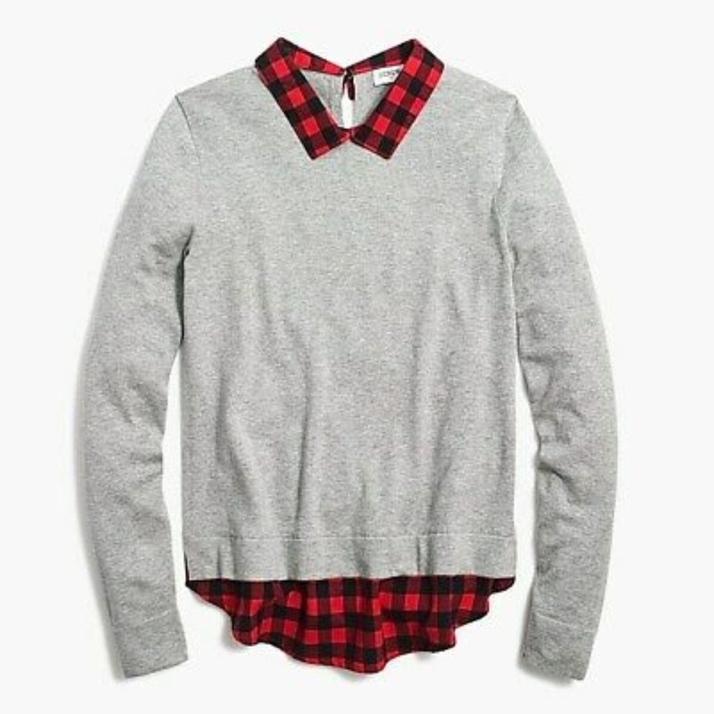 NWOT J.Crew Woven Collar Layered Sweater